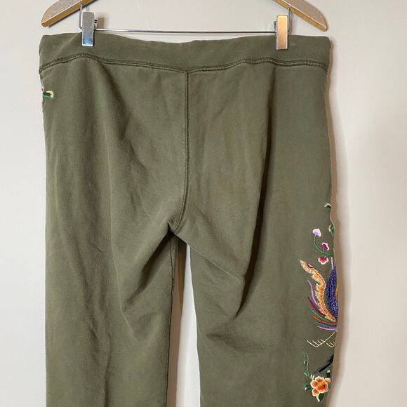 Y2K LUCKY BRAND Green Embroidered Floral Bird Drawstring Cotton Sweatpants Large - Picture 6 of 7